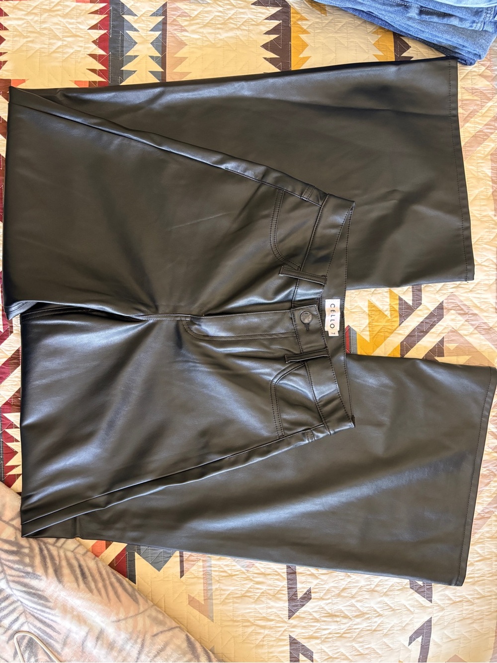Faux Leather Black Wide-Leg Pants